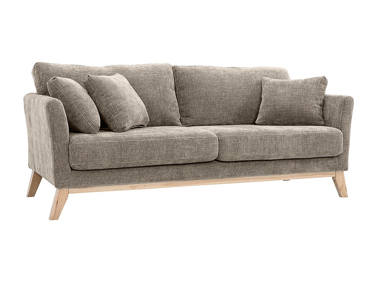 Sofá nórdico 3 plazas desenfundable beige y patas madera OSLO
