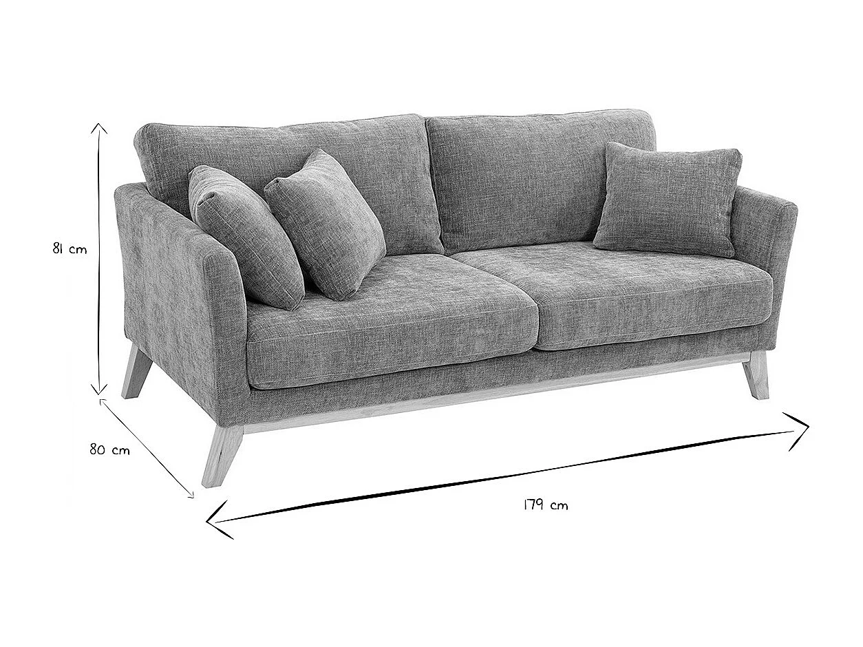 Sofá nórdico 3 plazas desenfundable beige y patas madera OSLO