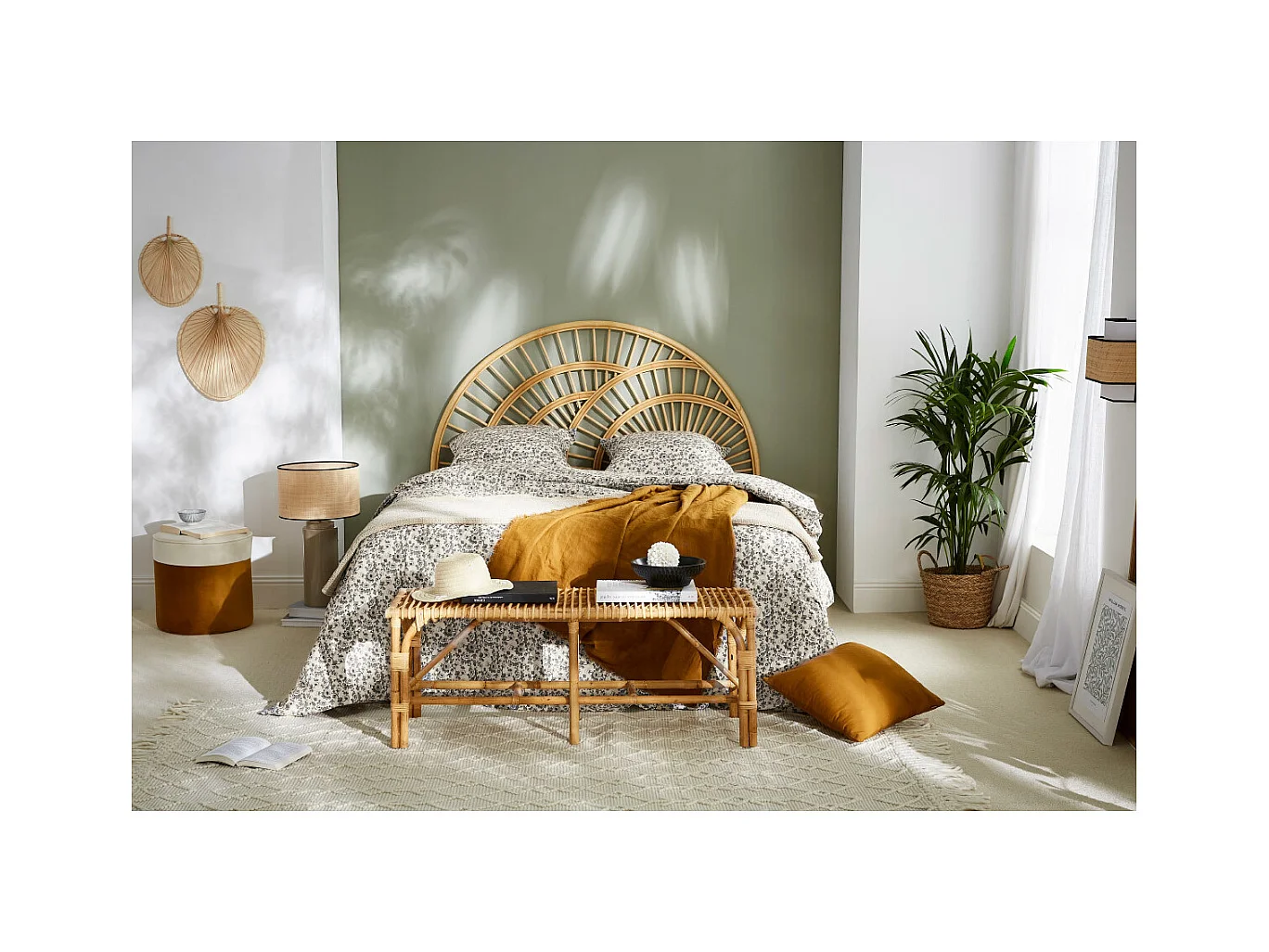 Tête de lit déco en rotin naturel L160 cm SUNNY