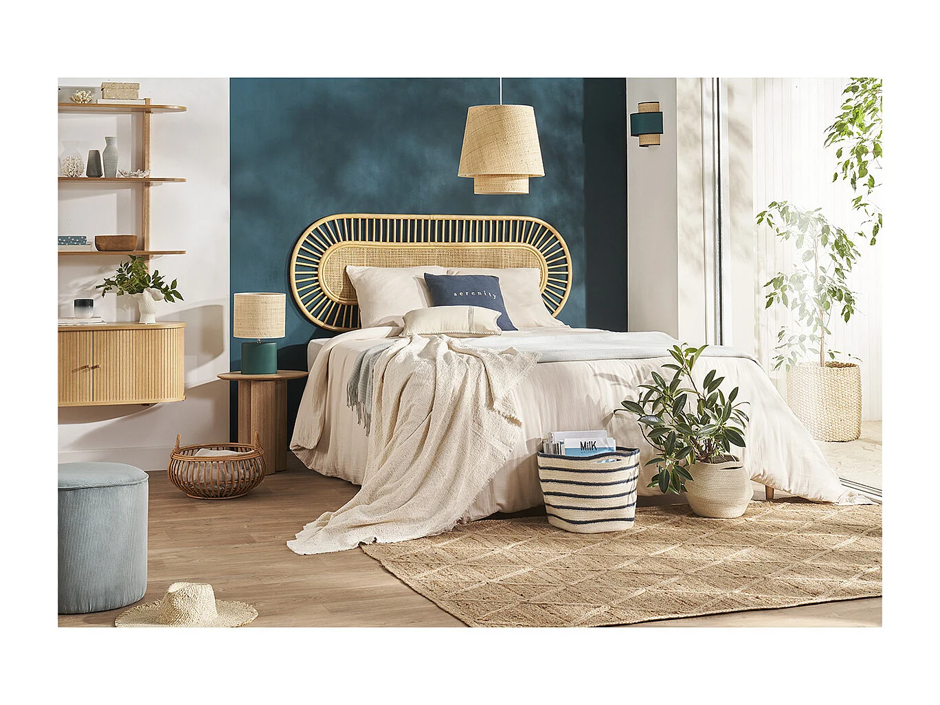 Tête de lit déco en rotin naturel et cannage L165 cm BOW