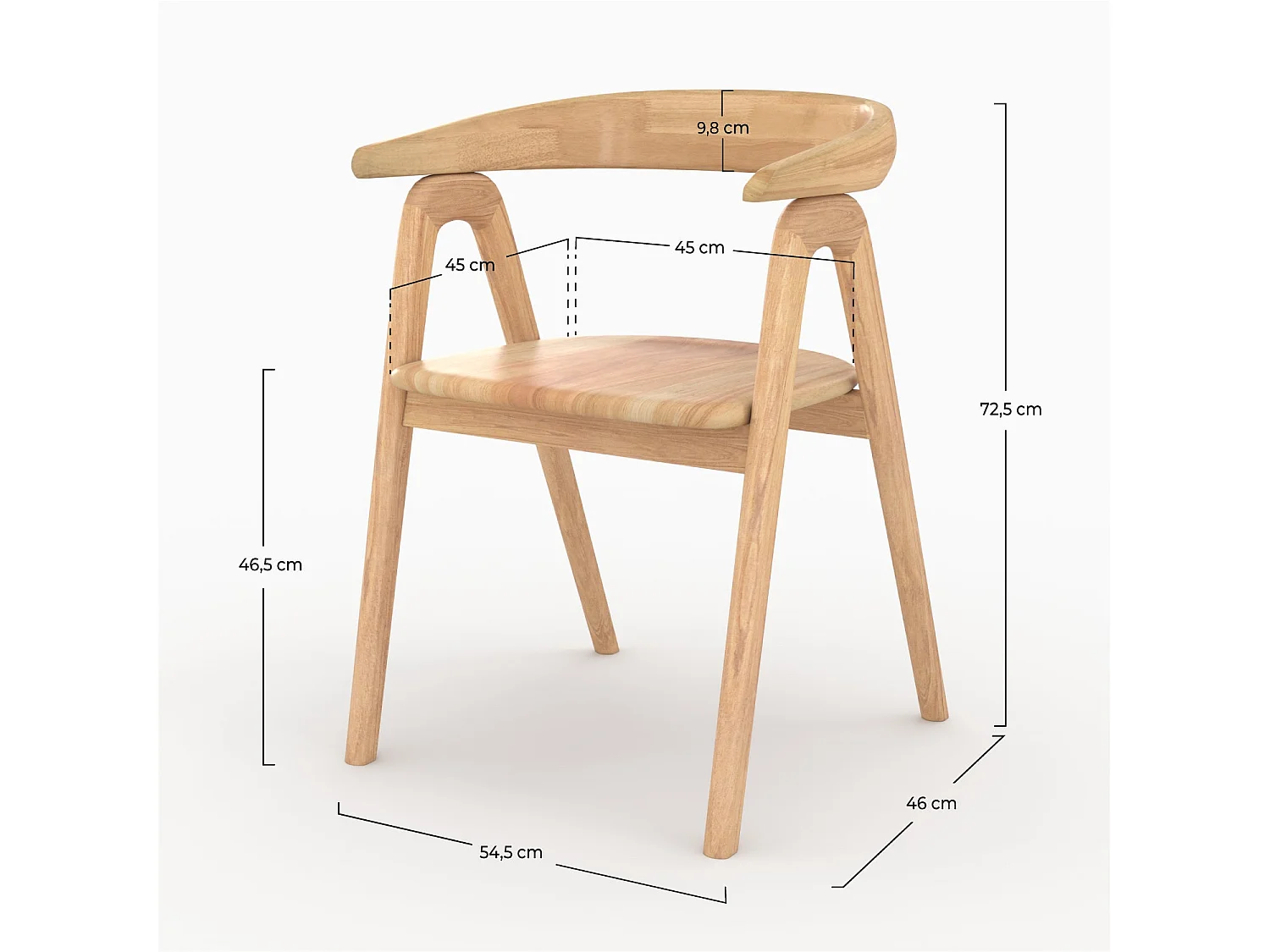 Sedia in legno di gomma chiara con braccioli - Hawa