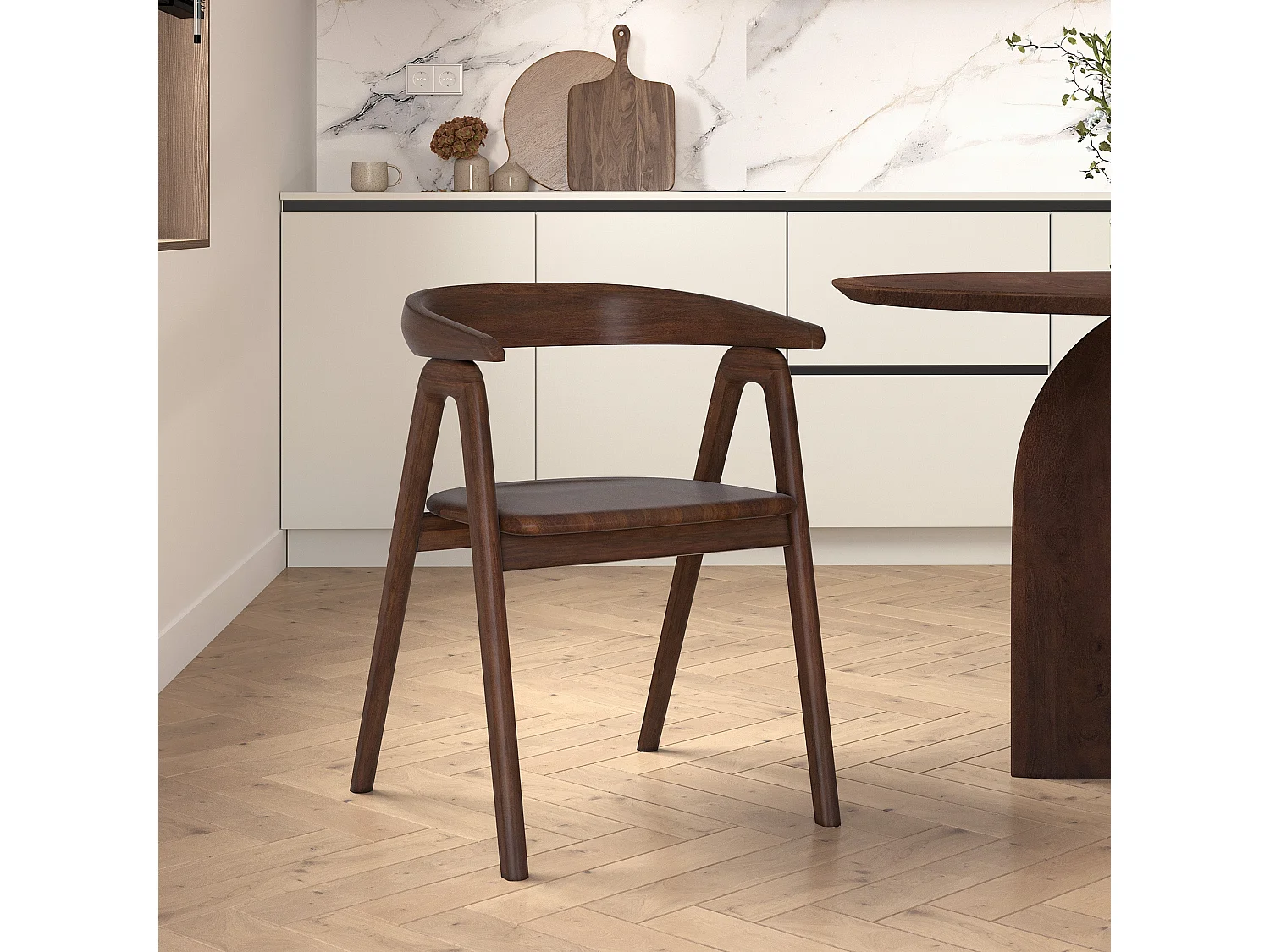 Sedia in legno di rubberwood scuro con braccioli - Hawa