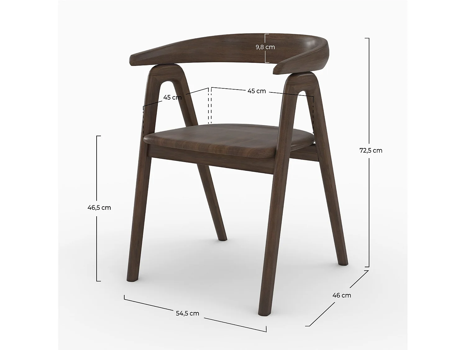 Sedia in legno di rubberwood scuro con braccioli - Hawa