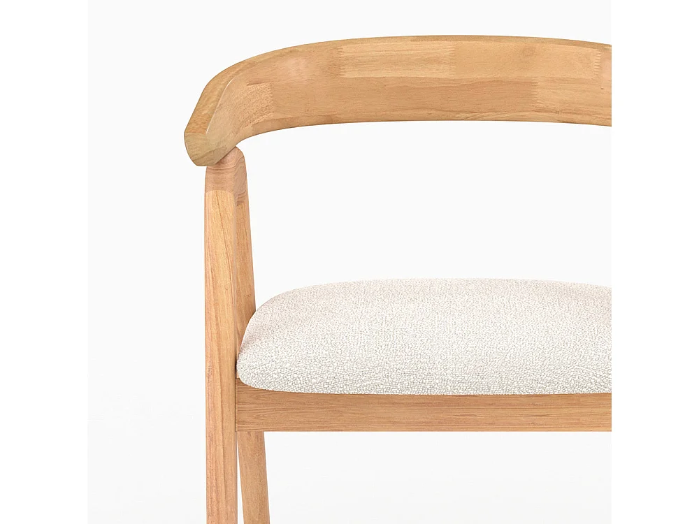 Silla de madera de hevea clara y tejido bouclé crema - Hawa
