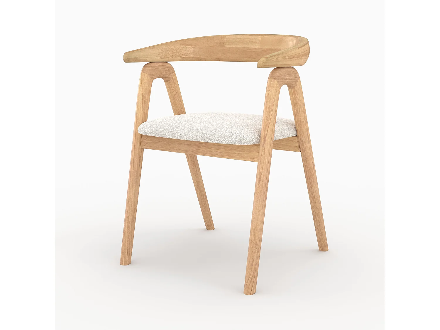 Sedia in legno di hevea chiara e tessuto bouclé crema - Hawa