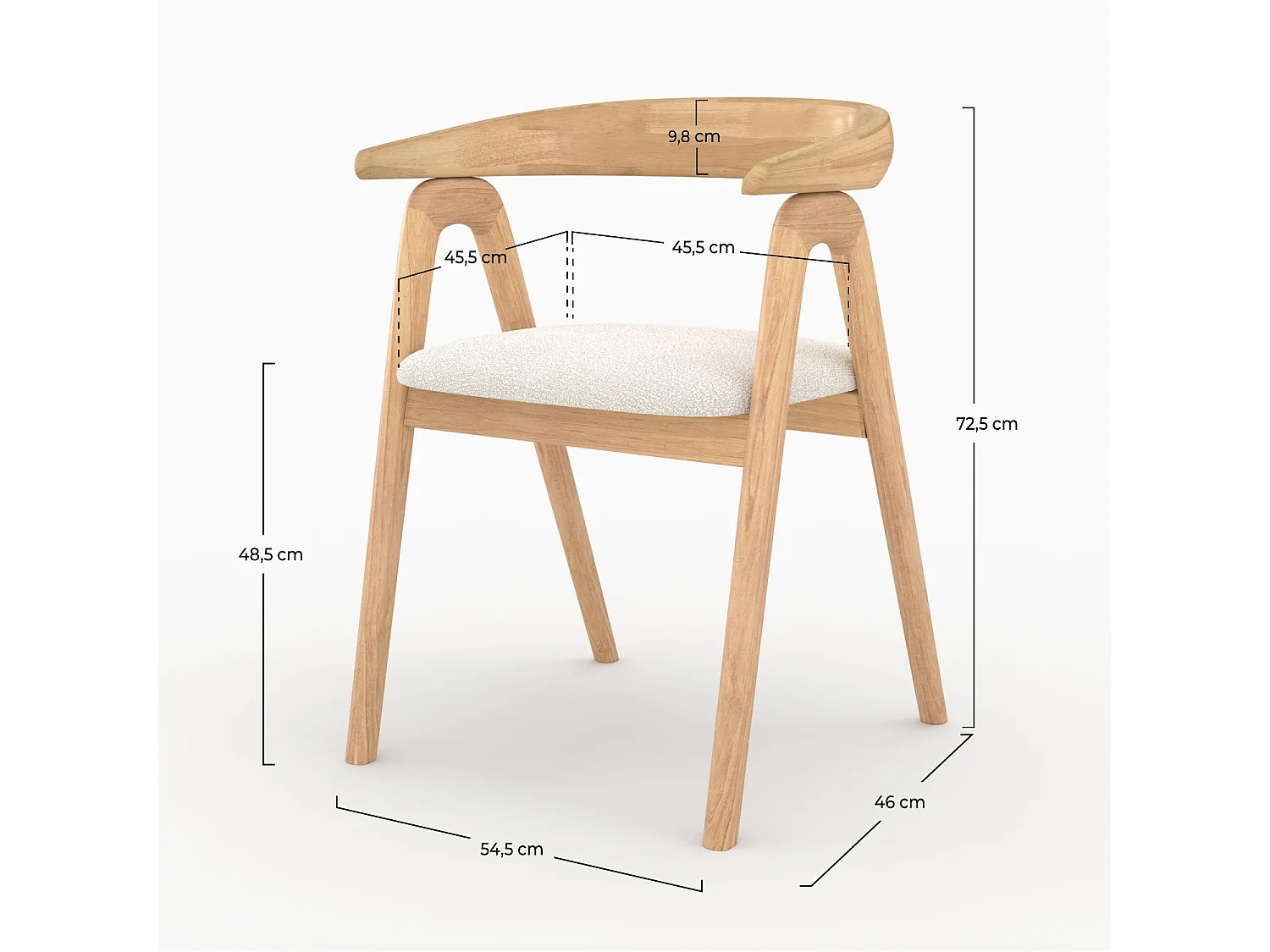 Sedia in legno di hevea chiara e tessuto bouclé crema - Hawa