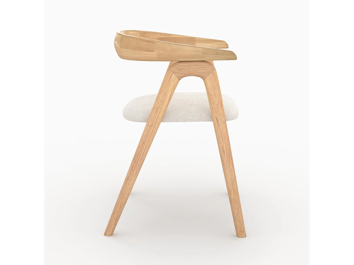 Sedia in legno di hevea chiara e tessuto bouclé crema - Hawa