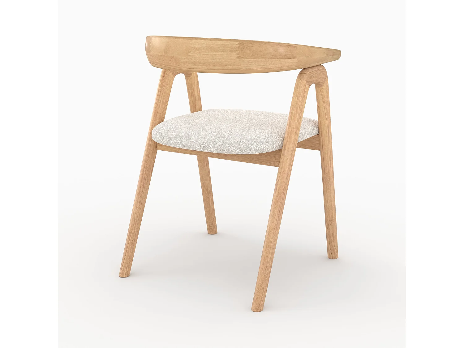 Sedia in legno di hevea chiara e tessuto bouclé crema - Hawa