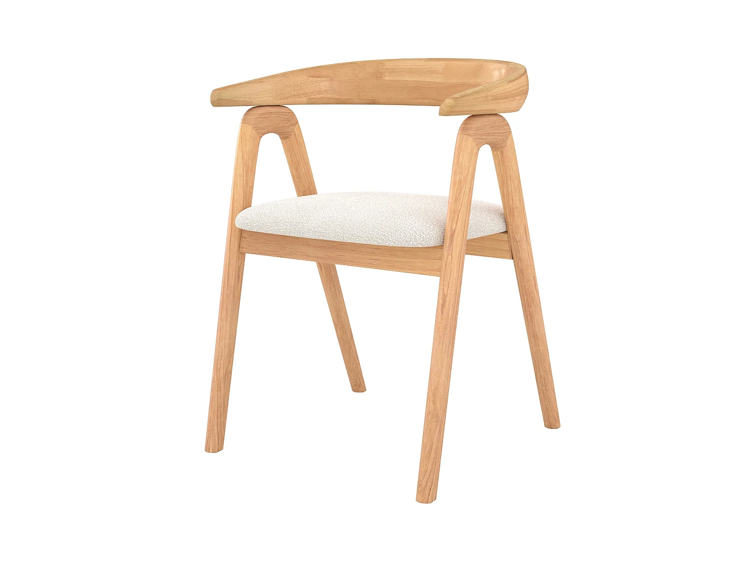 Chaise en bois d'hévéa clair et tissu bouclé crème - Hawa
