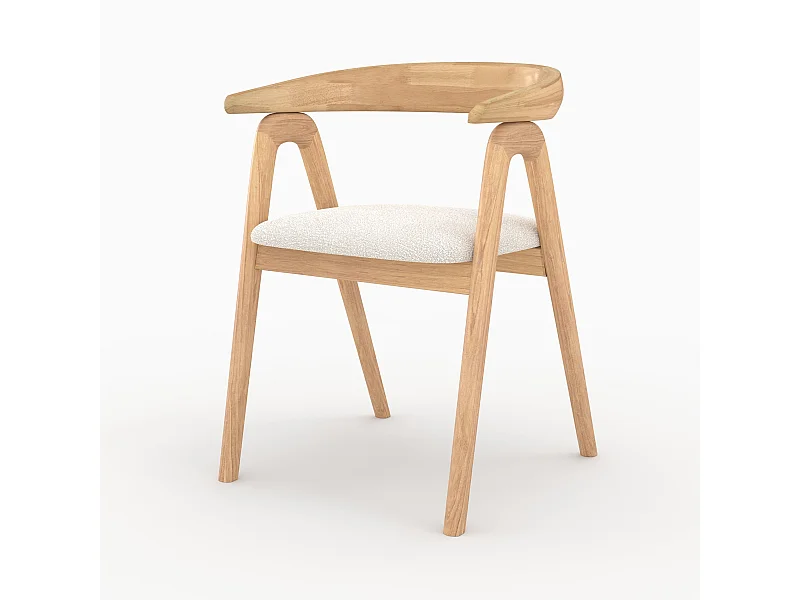 Chaise en bois d'hévéa clair et tissu bouclé crème - Hawa