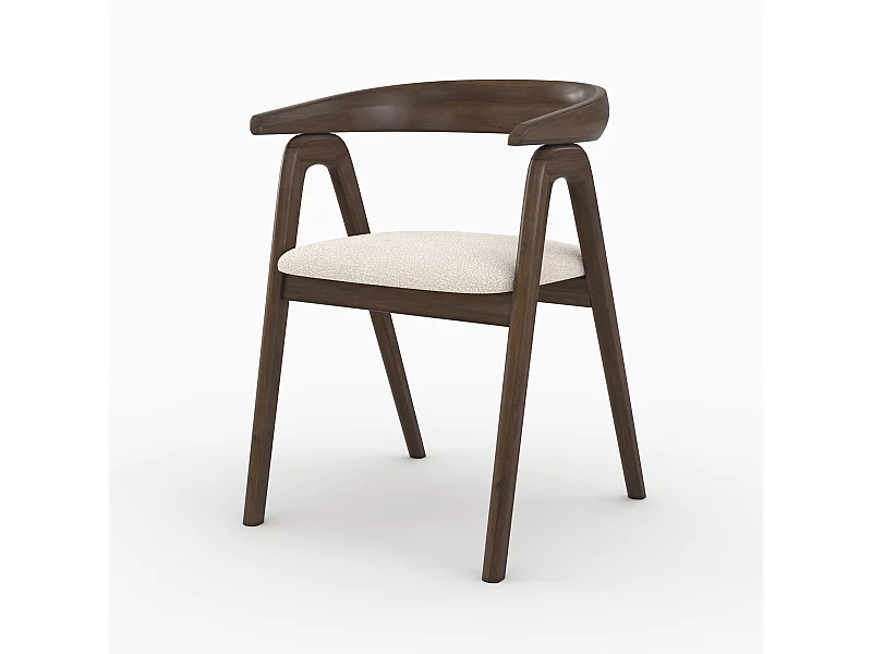 Chaise en bois d'hévéa foncé et tissu bouclé crème - Hawa