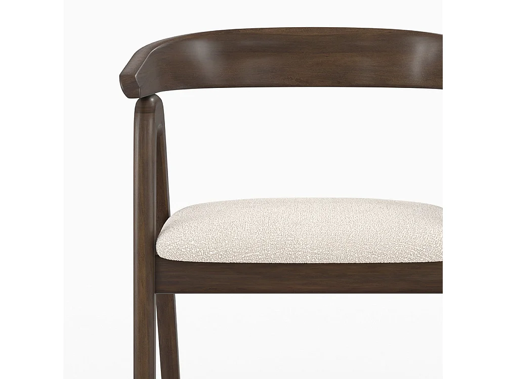 Chaise en bois d'hévéa foncé et tissu bouclé crème - Hawa