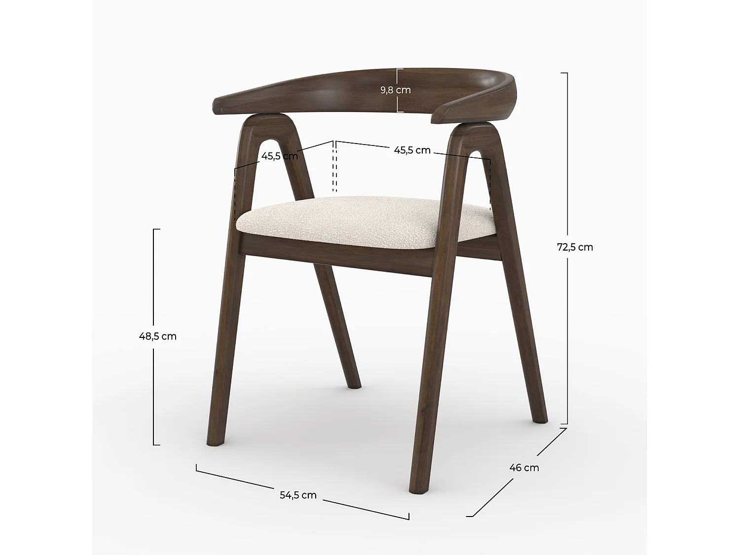 Chaise en bois d'hévéa foncé et tissu bouclé crème - Hawa