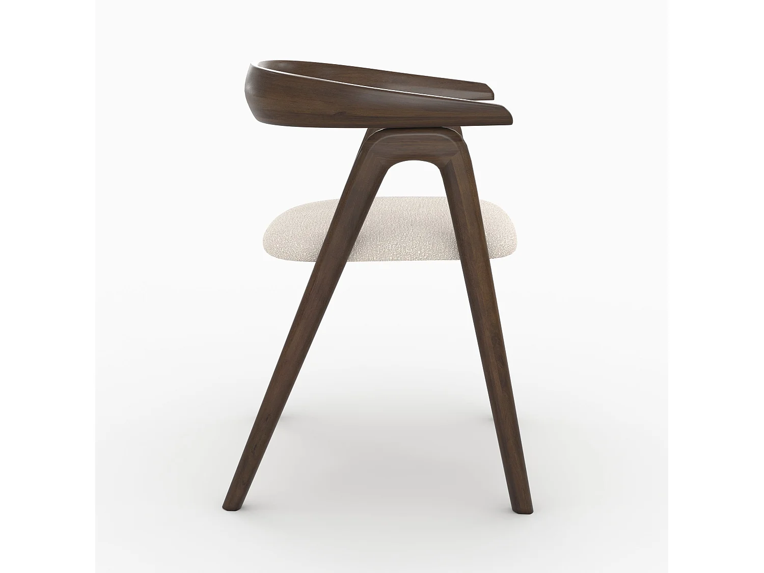 Chaise en bois d'hévéa foncé et tissu bouclé crème - Hawa