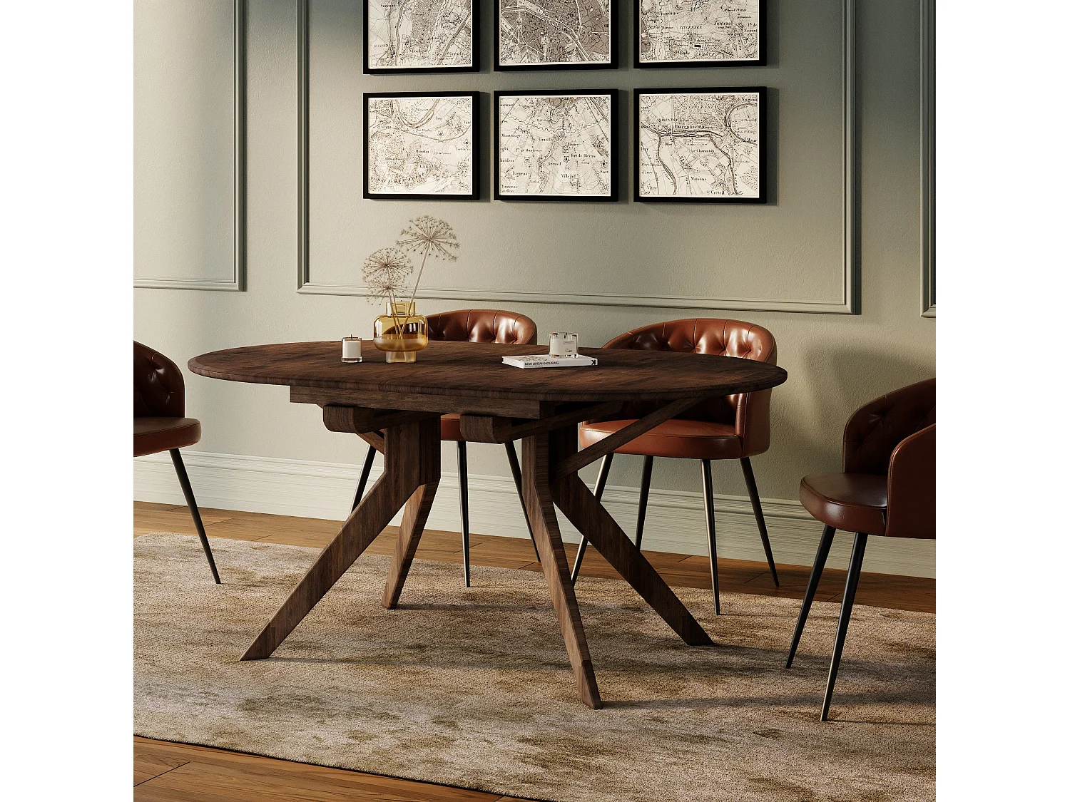 Table extensible en bois d'hévéa massif foncé 6 à 10 personnes - Oli