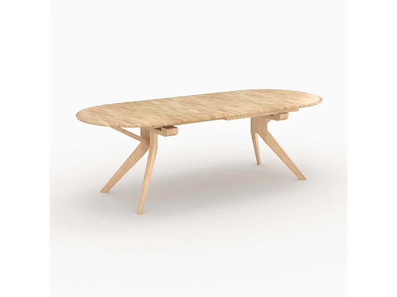 Table extensible en bois d'hévéa massif clair 6 à 10 personnes - Oli