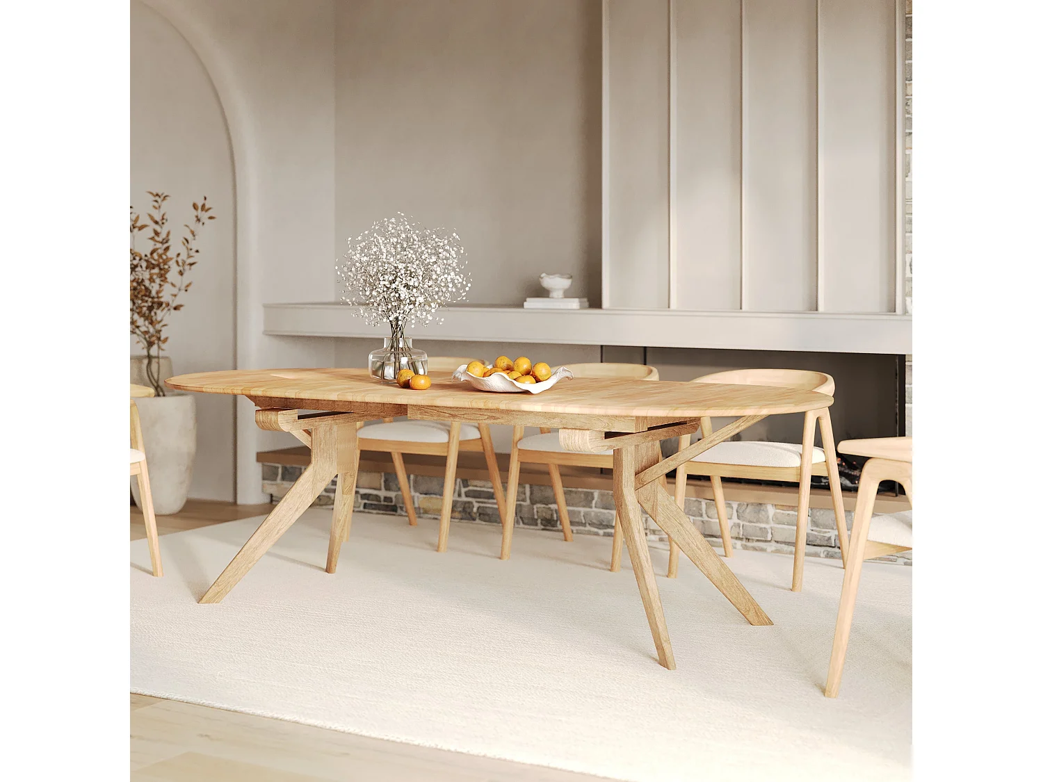 Mesa extensible de madera maciza de hevea clara 6 a 8 personas - Oli