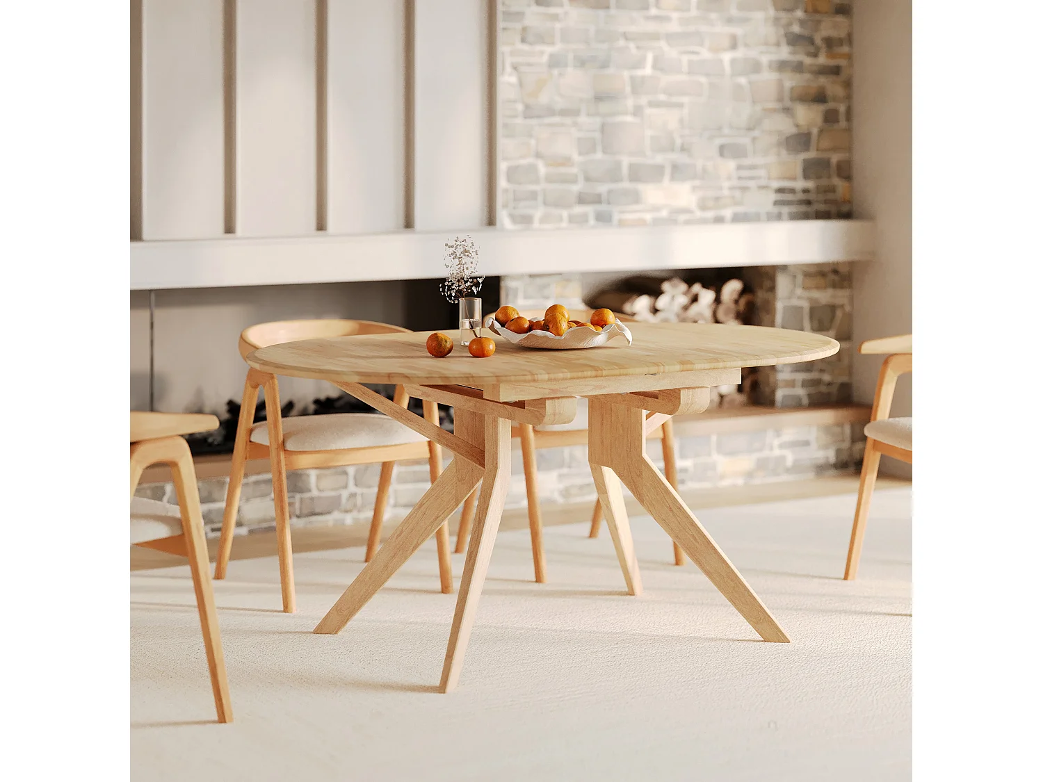 Mesa extensible de madera maciza de hevea clara 6 a 8 personas - Oli