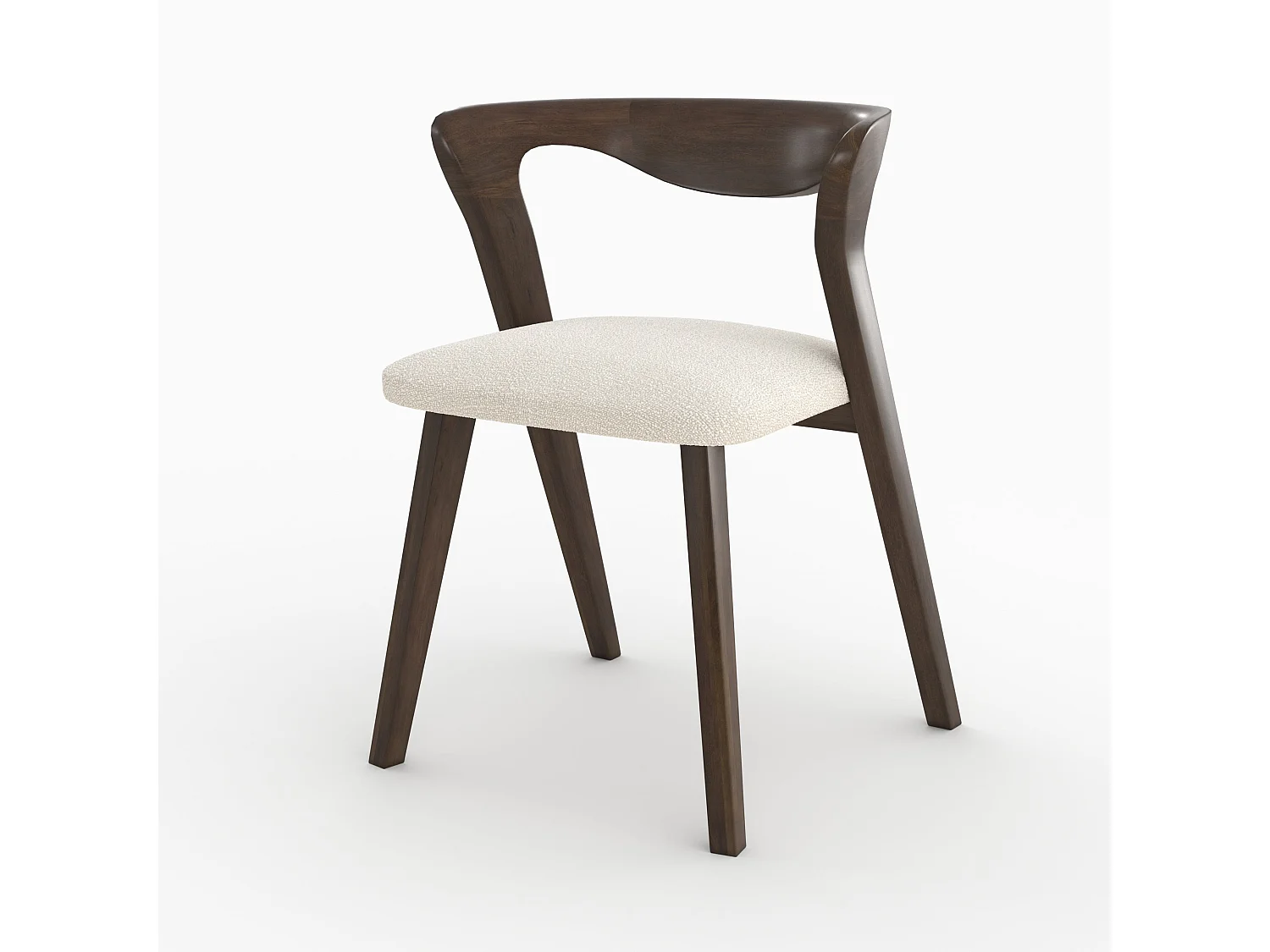 Chaise en bois d'hévéa foncé et tissu bouclé crème - Vega