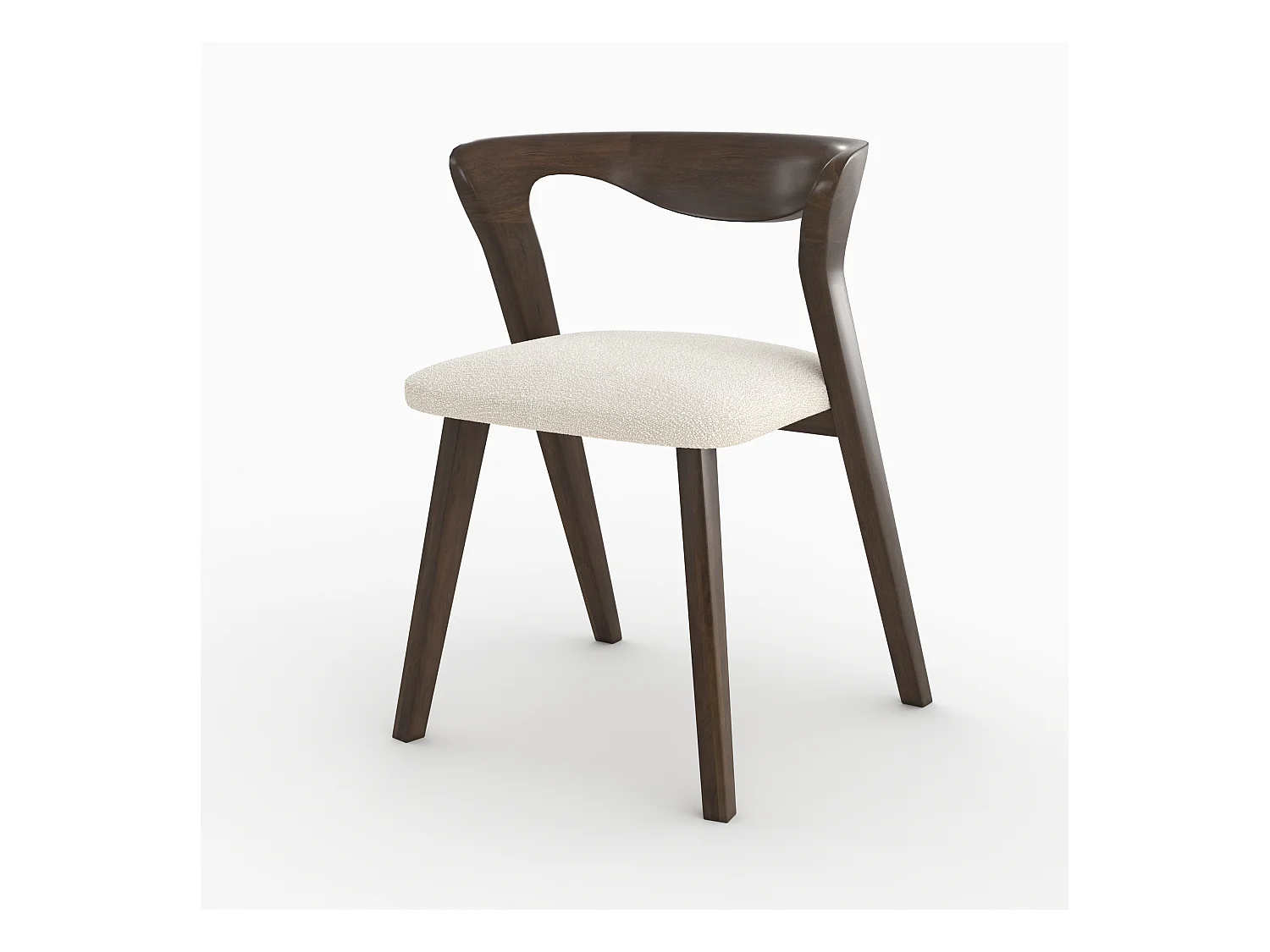 Chaise en bois d'hévéa foncé et tissu bouclé crème - Vega