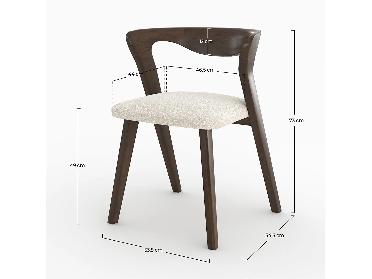 Chaise en bois d'hévéa foncé et tissu bouclé crème - Vega