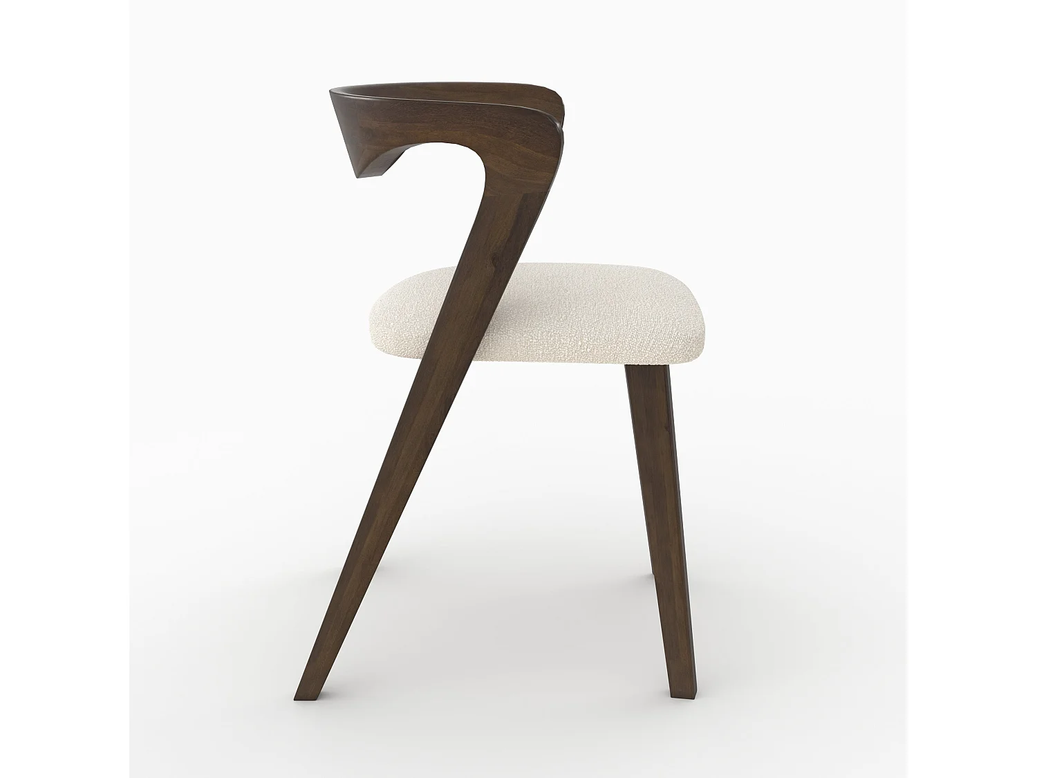 Silla de madera de hevea oscura y tejido bouclé crema - Vega