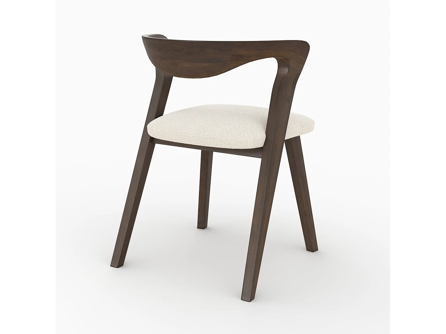 Silla de madera de hevea oscura y tejido bouclé crema - Vega