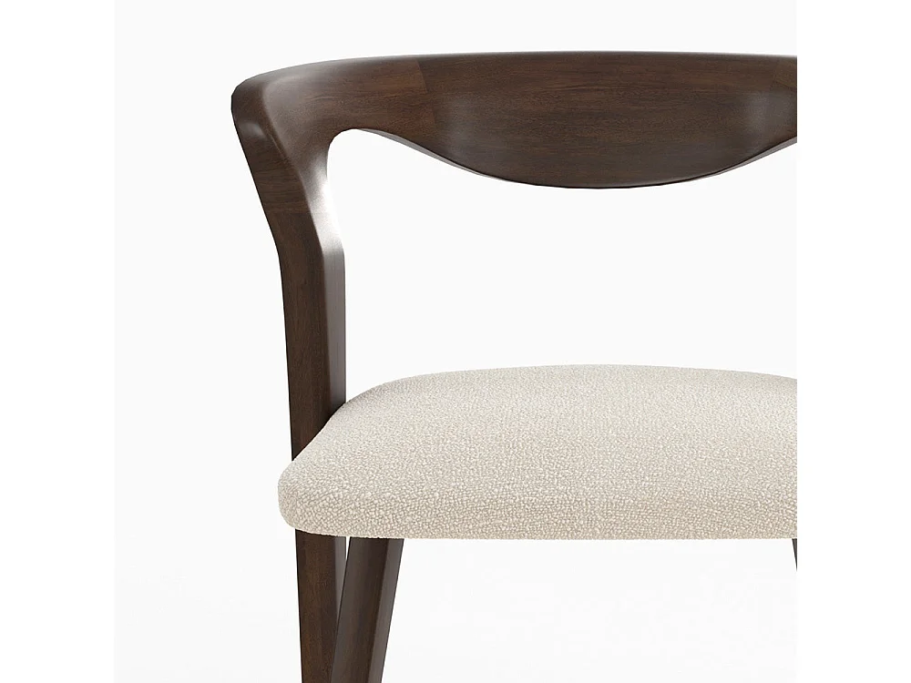 Silla de madera de hevea oscura y tejido bouclé crema - Vega