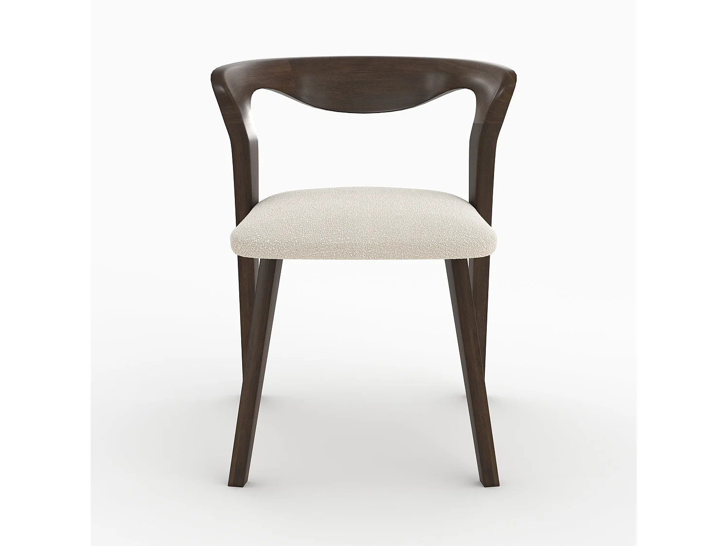 Silla de madera de hevea oscura y tejido bouclé crema - Vega