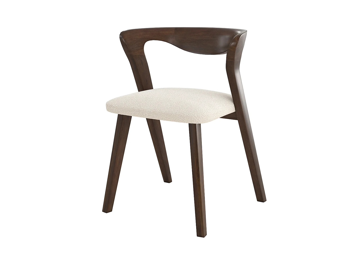 Silla de madera de hevea oscura y tejido bouclé crema - Vega