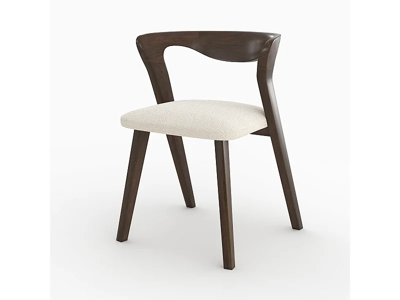 Sedia in legno di hevea scura e tessuto bouclé crema - Vega