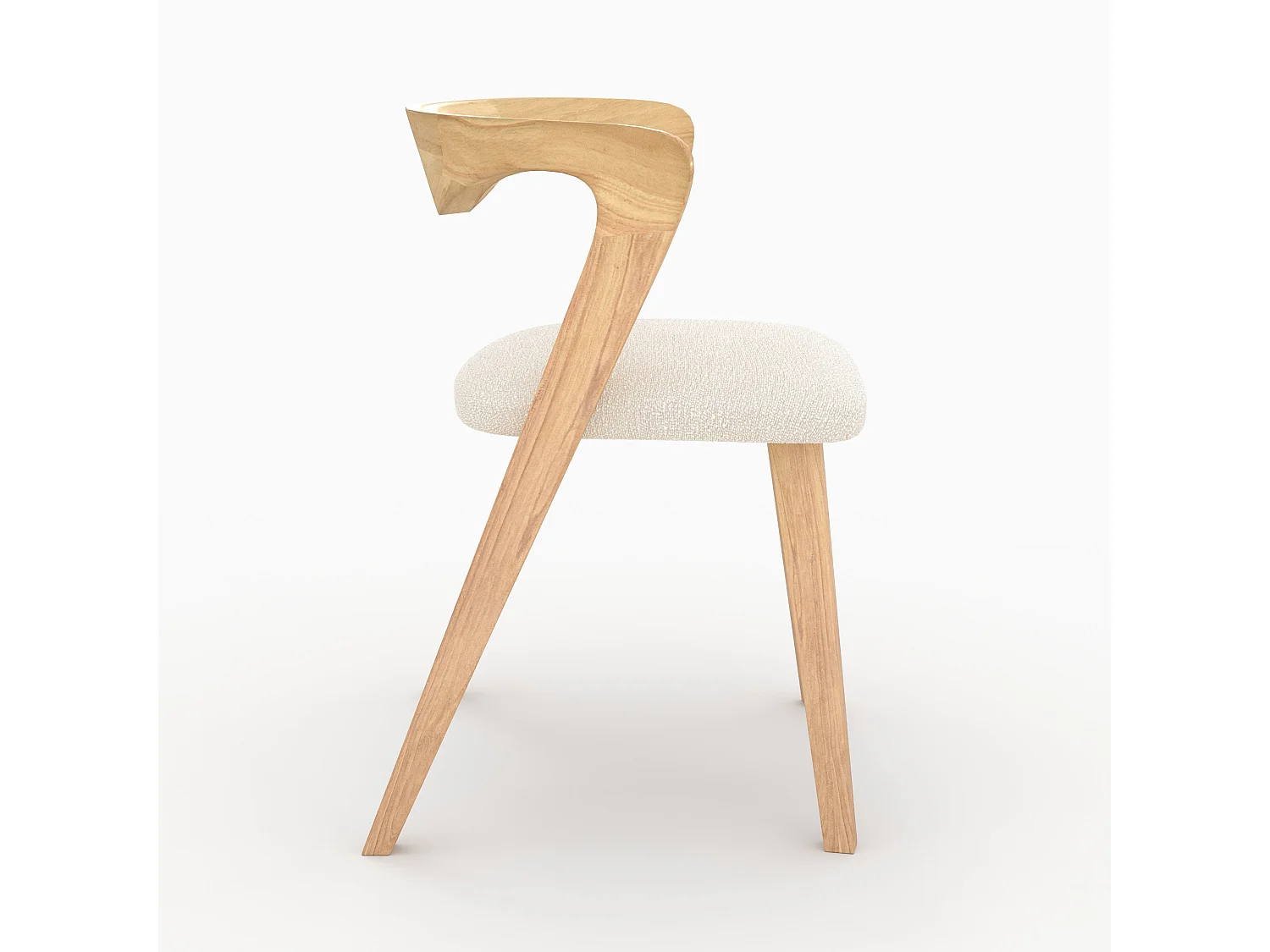Chaise en bois d'hévéa clair et tissu bouclé crème - Vega