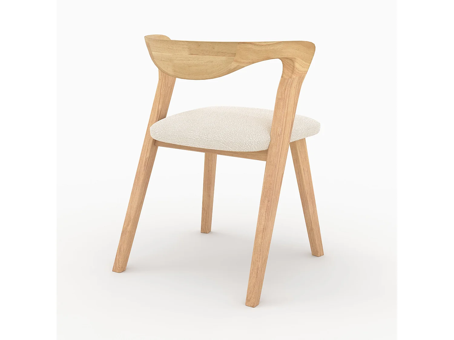 Chaise en bois d'hévéa clair et tissu bouclé crème - Vega