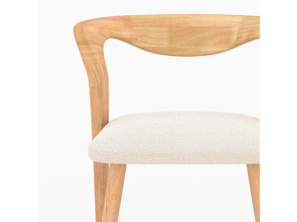 Chaise en bois d'hévéa clair et tissu bouclé crème - Vega