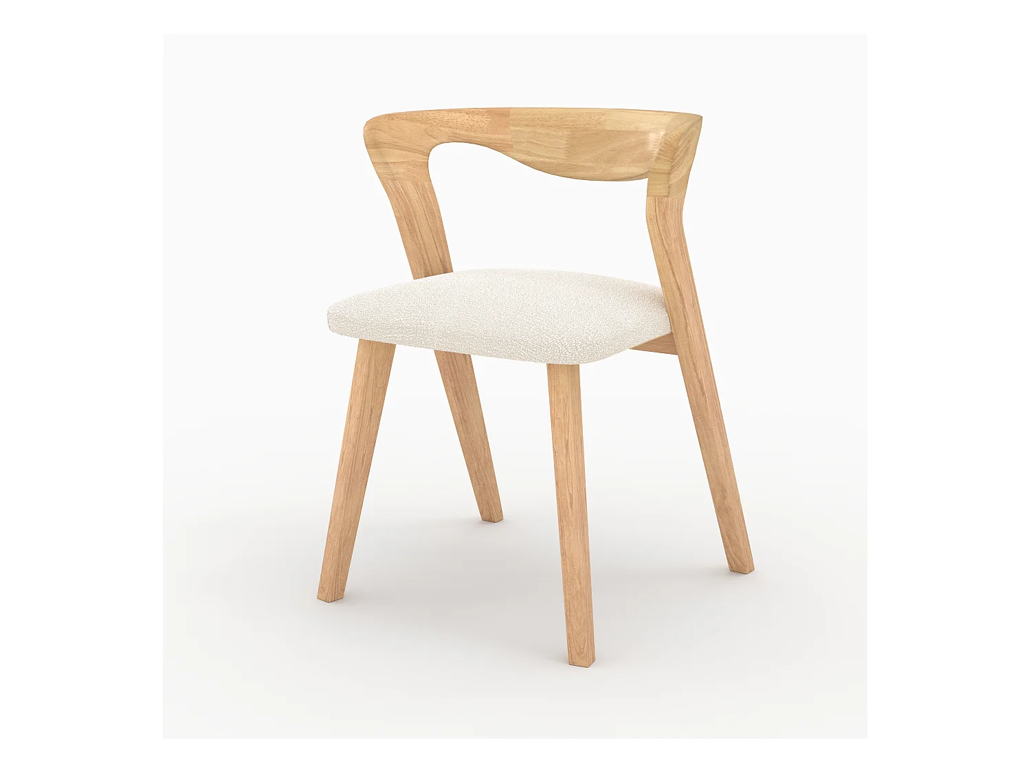 Chaise en bois d'hévéa clair et tissu bouclé crème - Vega