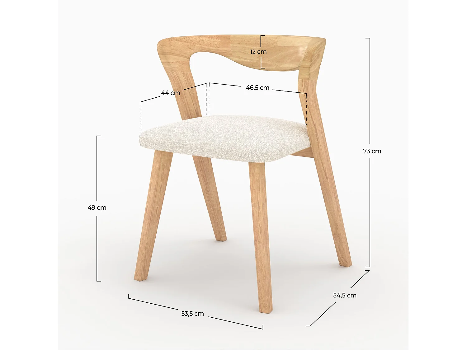 Chaise en bois d'hévéa clair et tissu bouclé crème - Vega