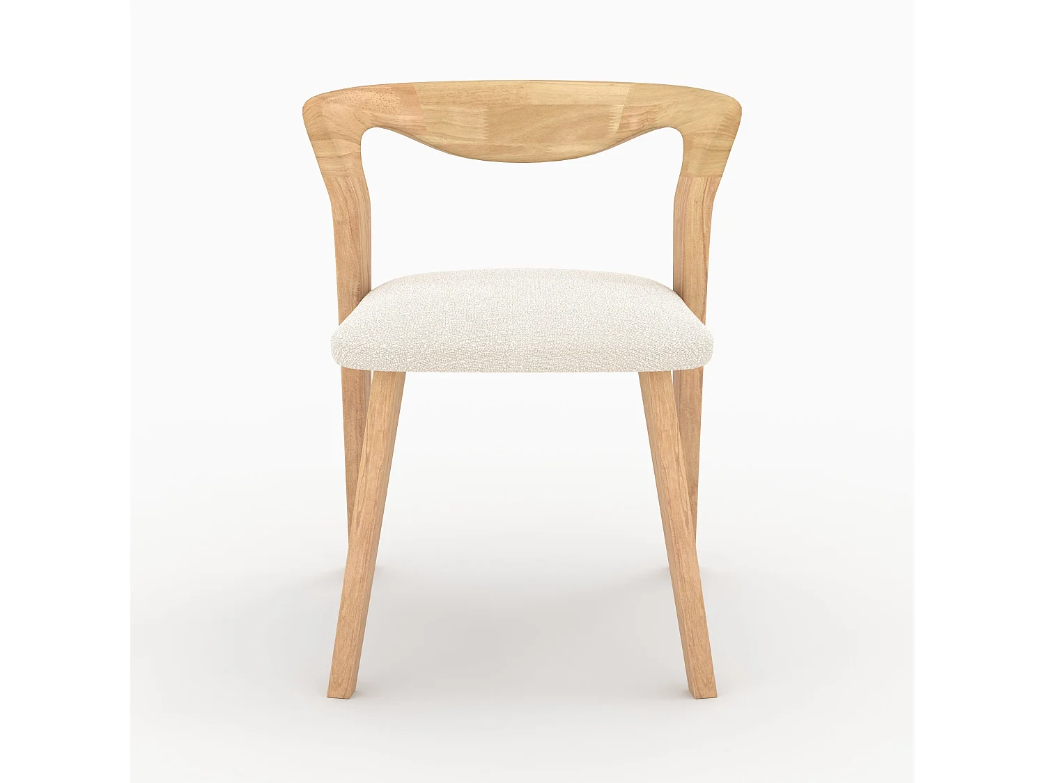 Chaise en bois d'hévéa clair et tissu bouclé crème - Vega