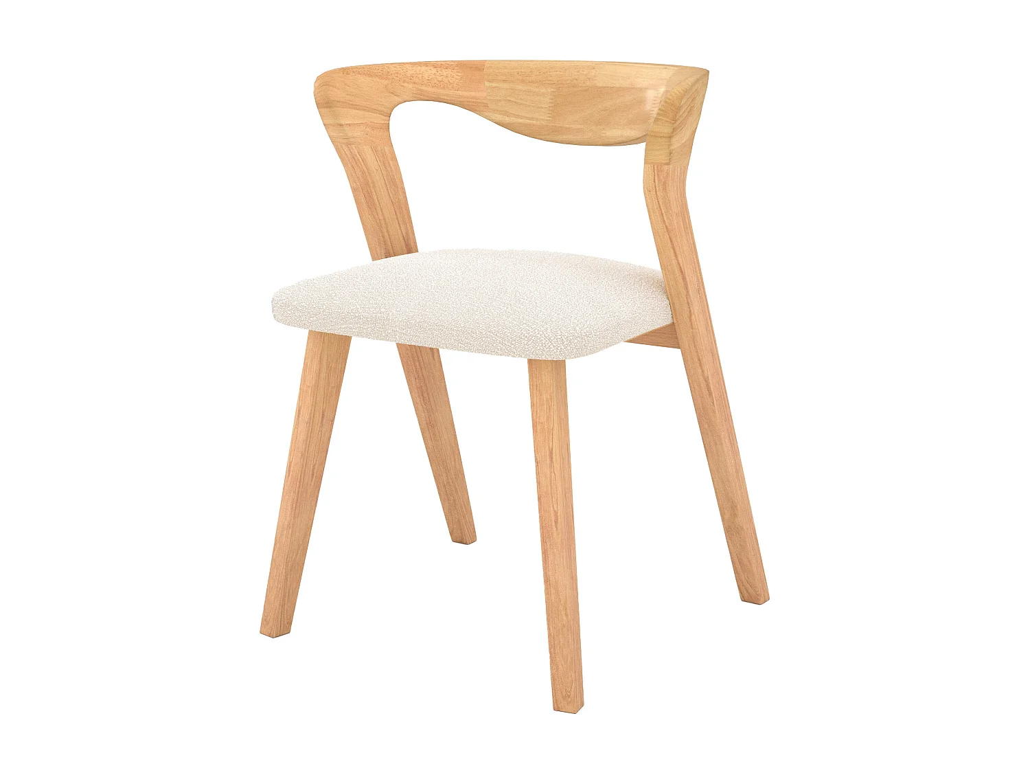 Chaise en bois d'hévéa clair et tissu bouclé crème - Vega