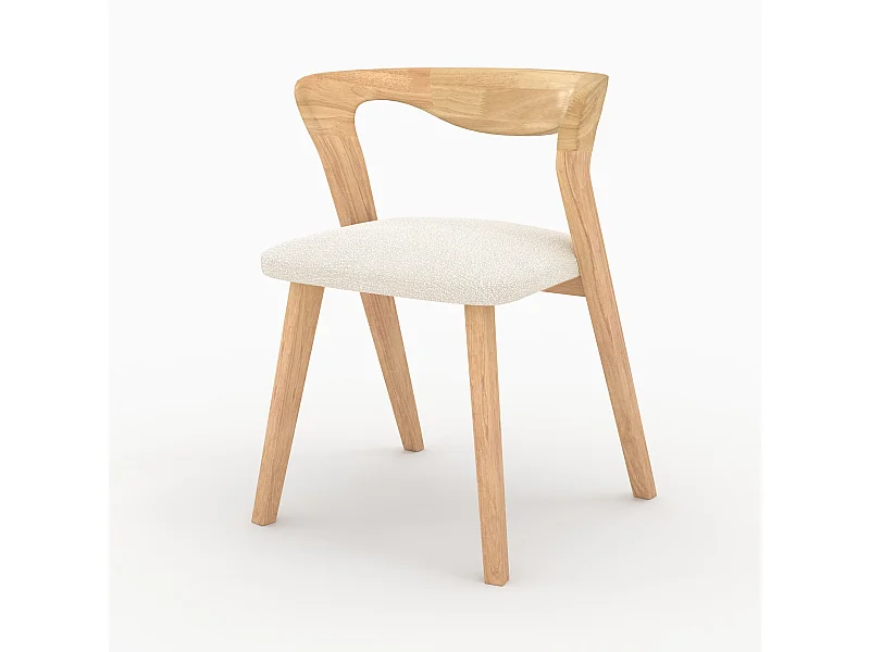 Chaise en bois d'hévéa clair et tissu bouclé crème - Vega