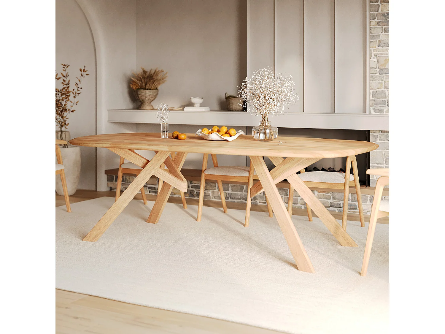 Mesa rectangular de madera maciza de hevea clara 8 personas - Merlin