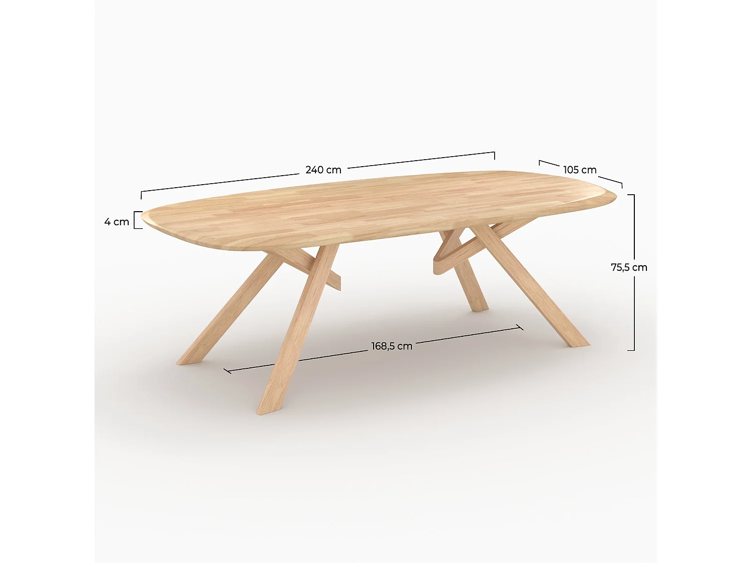 Tavolo rettangolare in legno massiccio di hevea chiara 8 persone - Merlin
