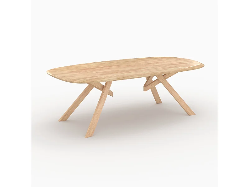 Table rectangulaire en bois d'hévéa massif clair 8 personnes - Merlin