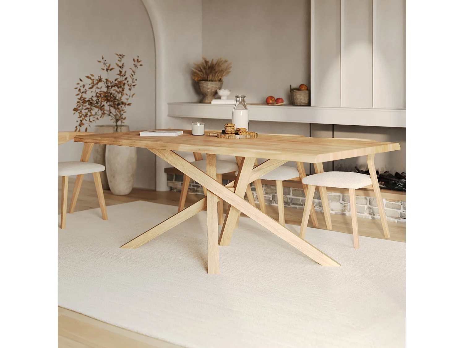 Mesa rectangular de madera maciza de hevea clara 8 personas - Robin