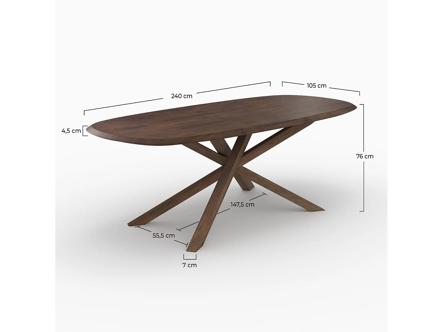 Mesa rectangular de madera maciza de hevea oscura 10 plazas - Aladin