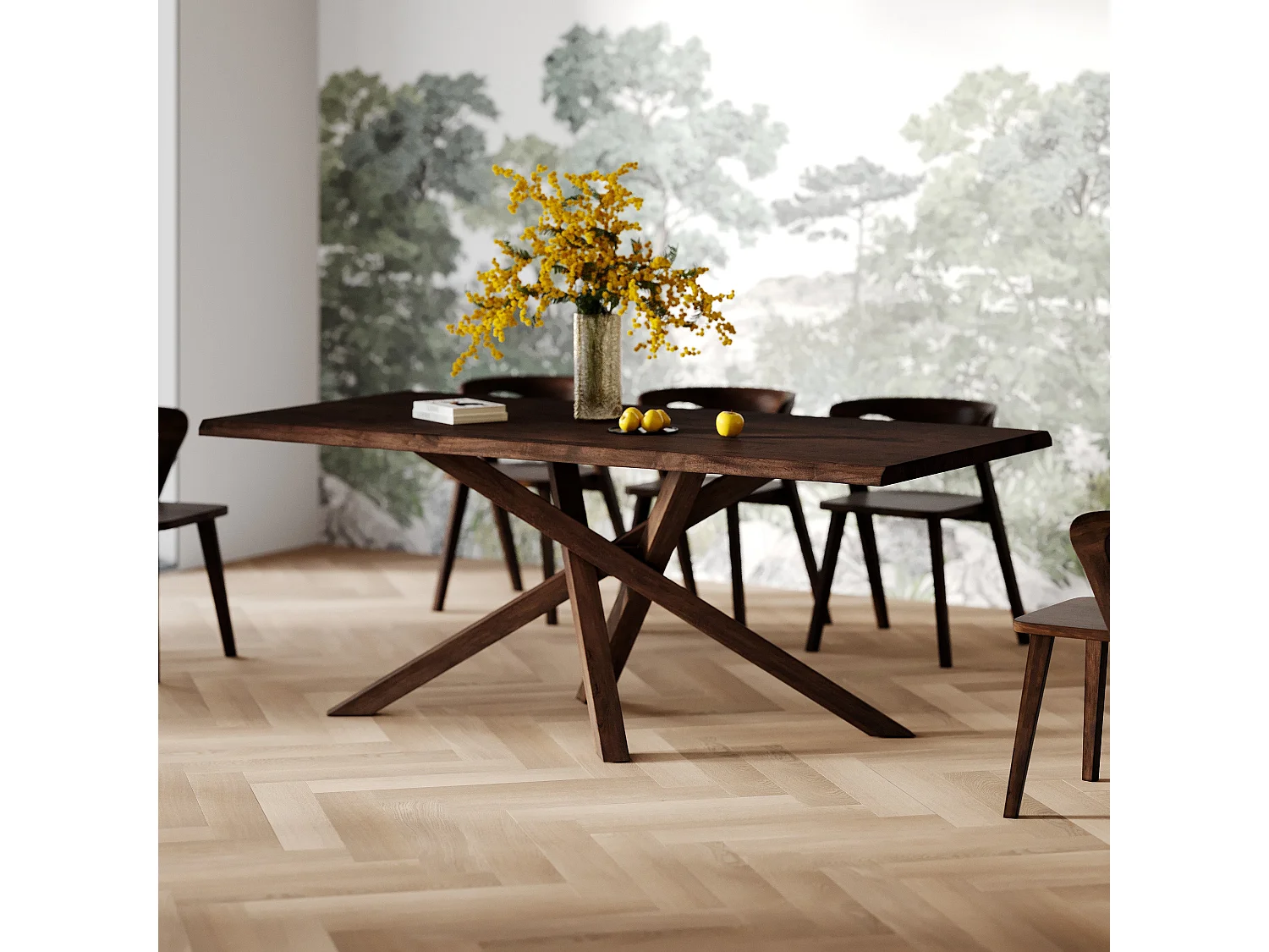 Tavolo rettangolare in legno massiccio di hevea scura 8 persone - Robin