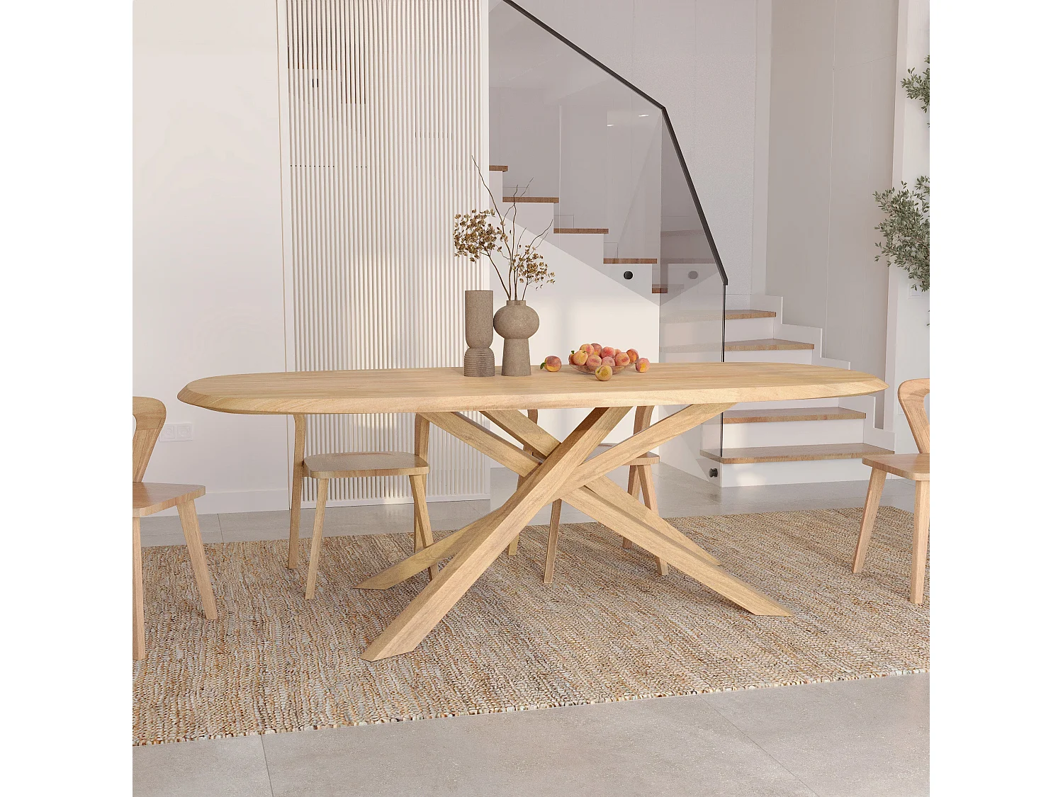 Mesa rectangular de madera maciza de hevea clara 10 plazas - Aladin