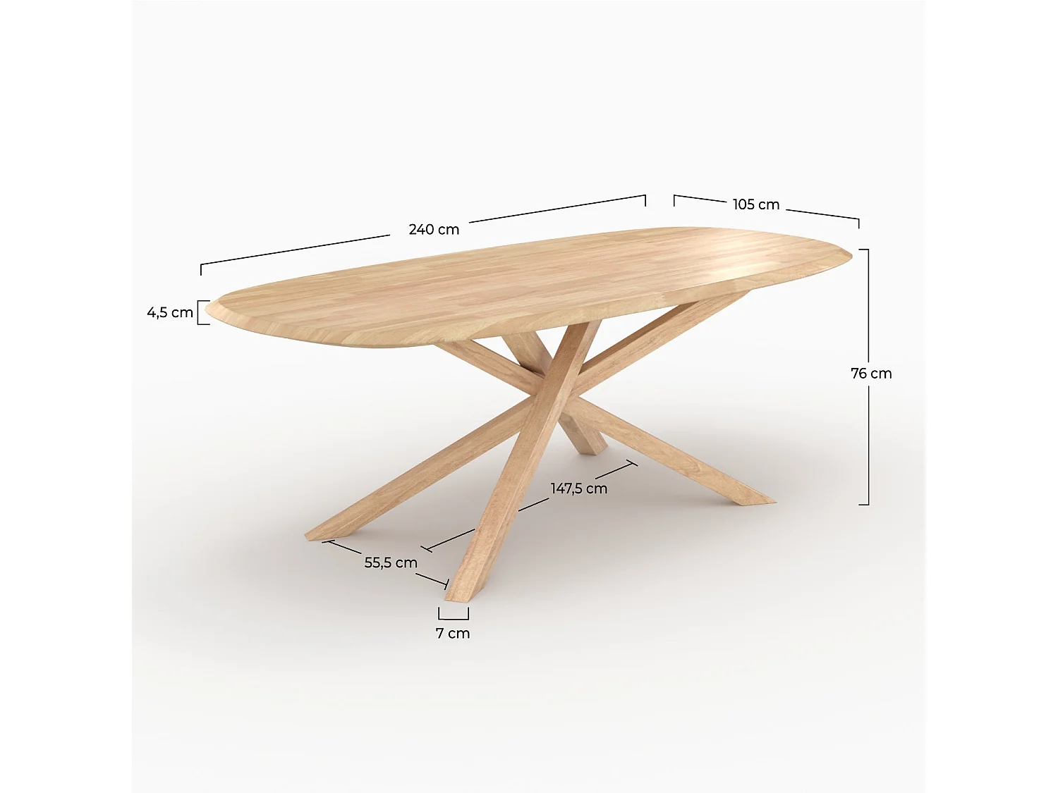 Mesa rectangular de madera maciza de hevea clara 10 plazas - Aladin