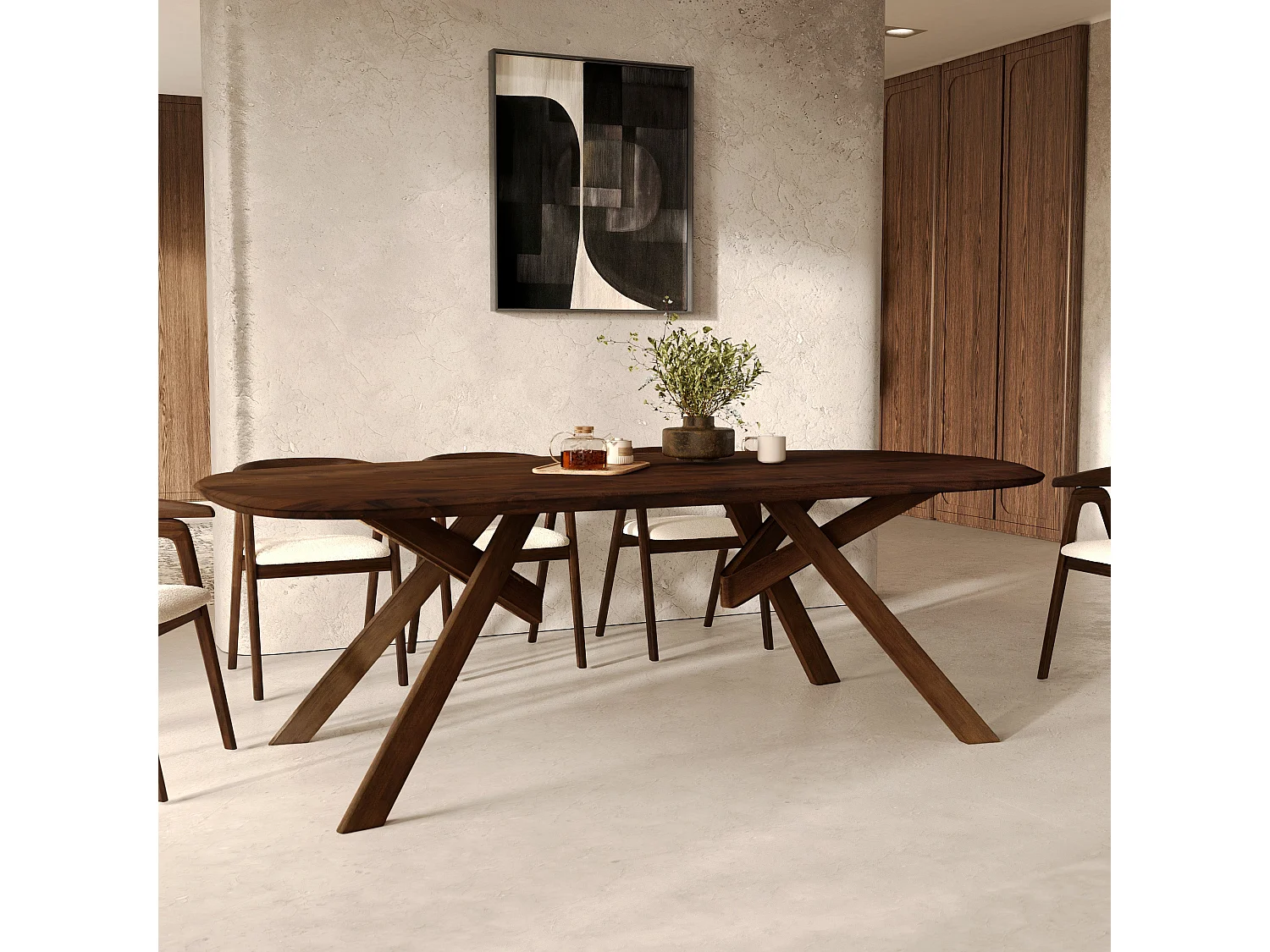 Table rectangulaire en bois d'hévéa massif foncé 8 personnes - Merlin
