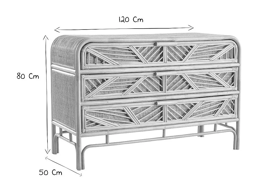 Kommode Rattan 3 Schubladen GALON
