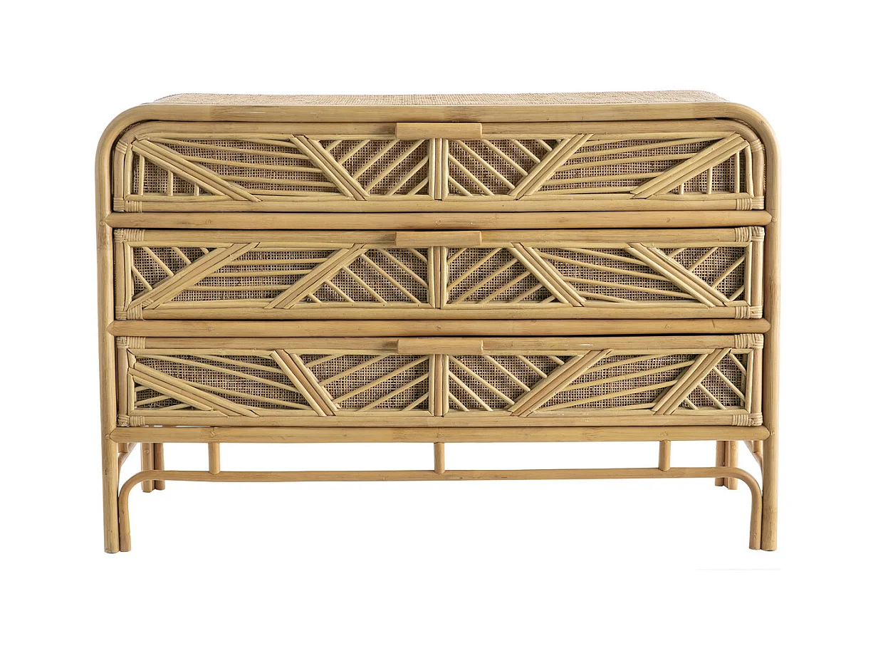 Commode vintage en rotin 3 tiroirs L120 cm GALON